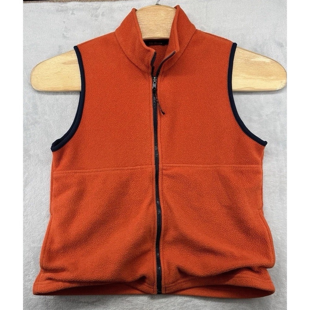 LL Bean Vest Full Zip Fleece Orange Vintage Pockets Outdoor Women's 20x24